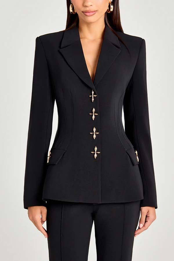 Metal Button Long Sleeve Blazer