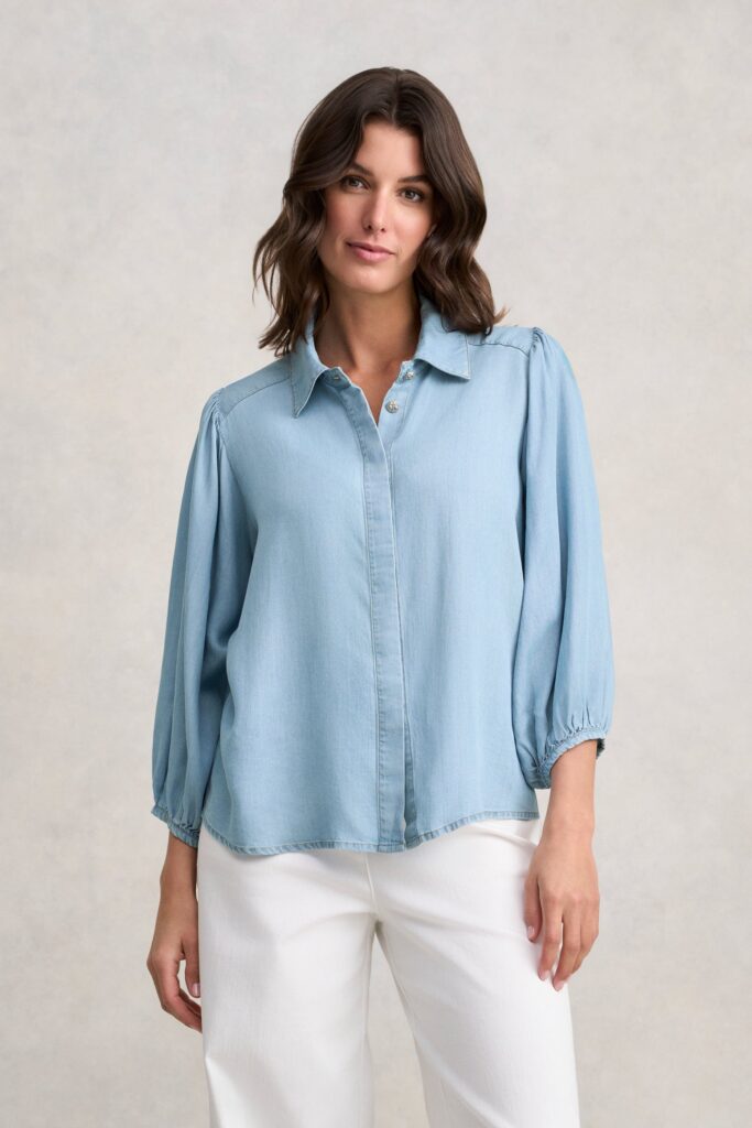 Chambray Puff Sleeve Shirt - Light Chambray