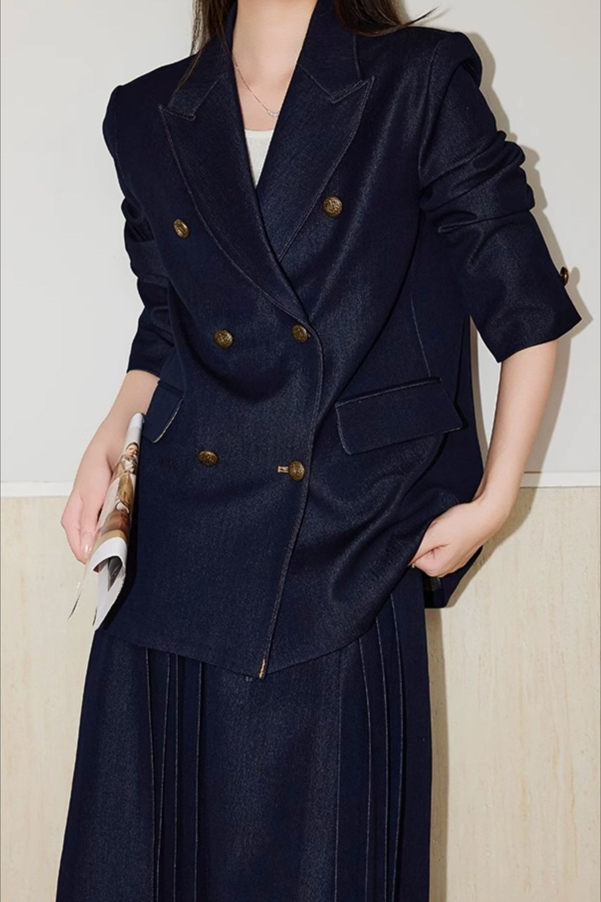 Double Breasted Twill Blazer