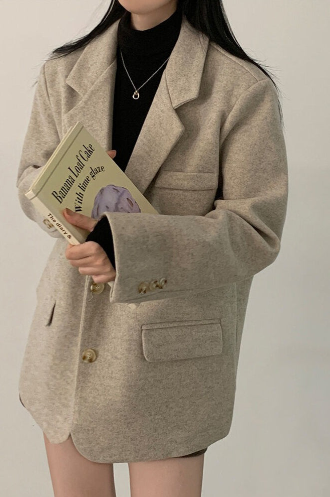 Wool Blend Oversized Longline Blazer