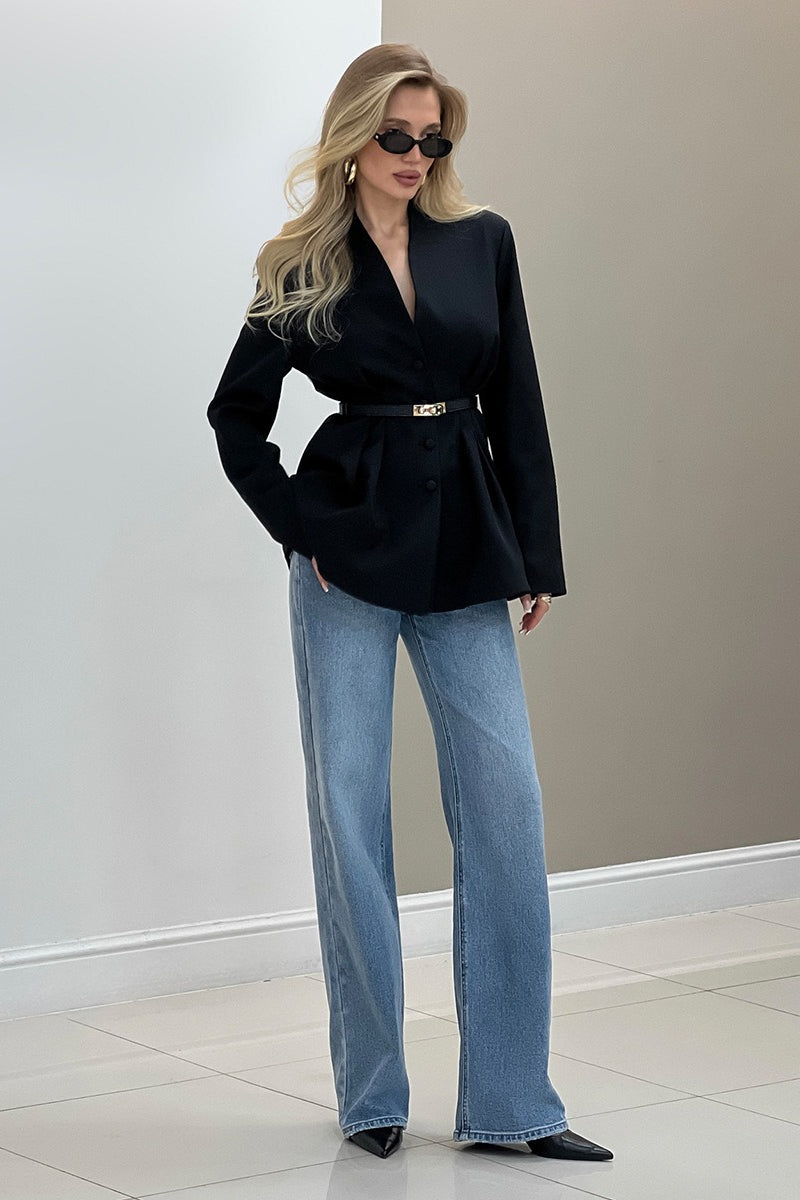 V Neck Waist Detail Blazer