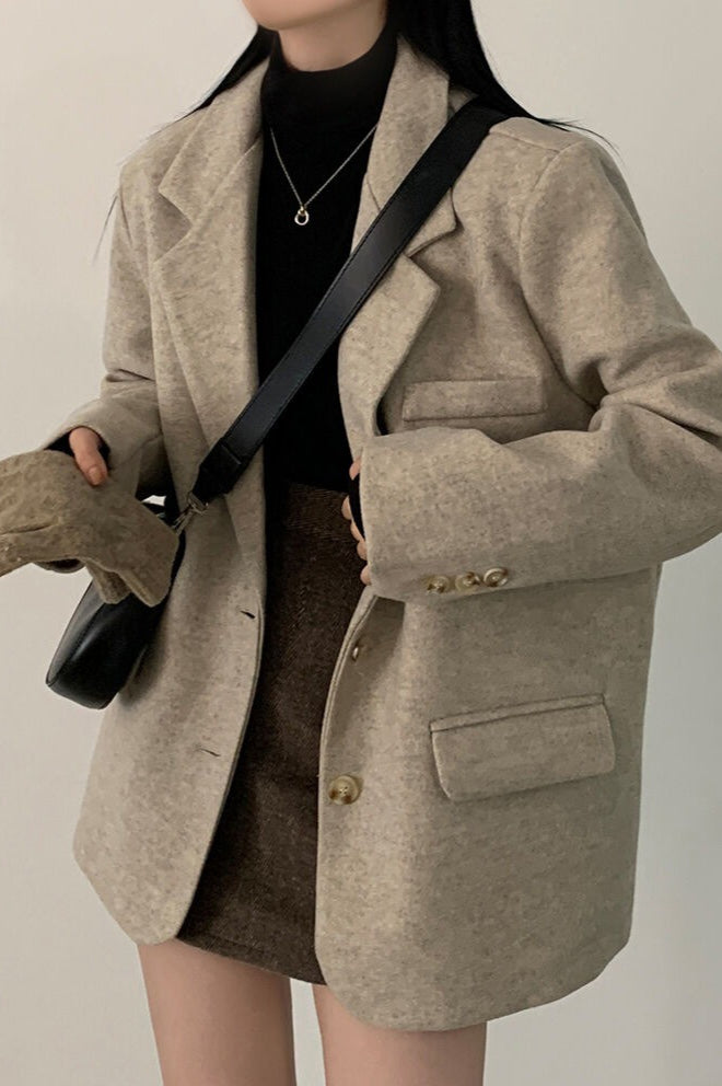 Wool Blend Oversized Longline Blazer